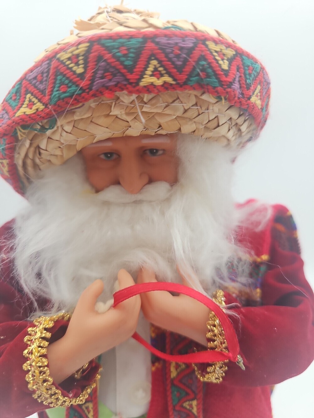 Large 18-inch unbranded Mexican Santa figure with straw hat and guitar.